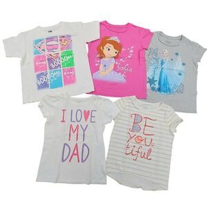 T-Shirts Girls Small 5-6 White Gray Pink Short Sleeve Casual Tops Set of 5